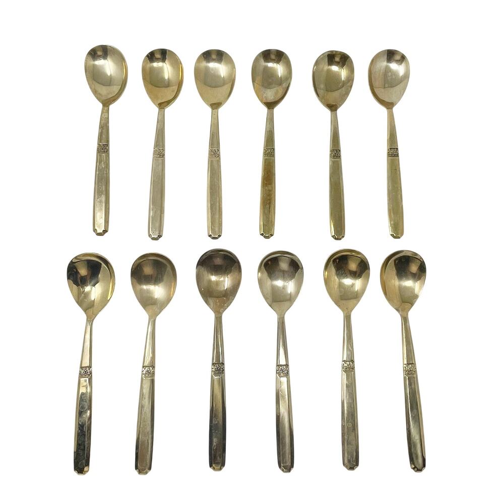 Vintage Gold Tone Mid Century Modern Soup Spoon Cutlery Set of 12 Thai Siam